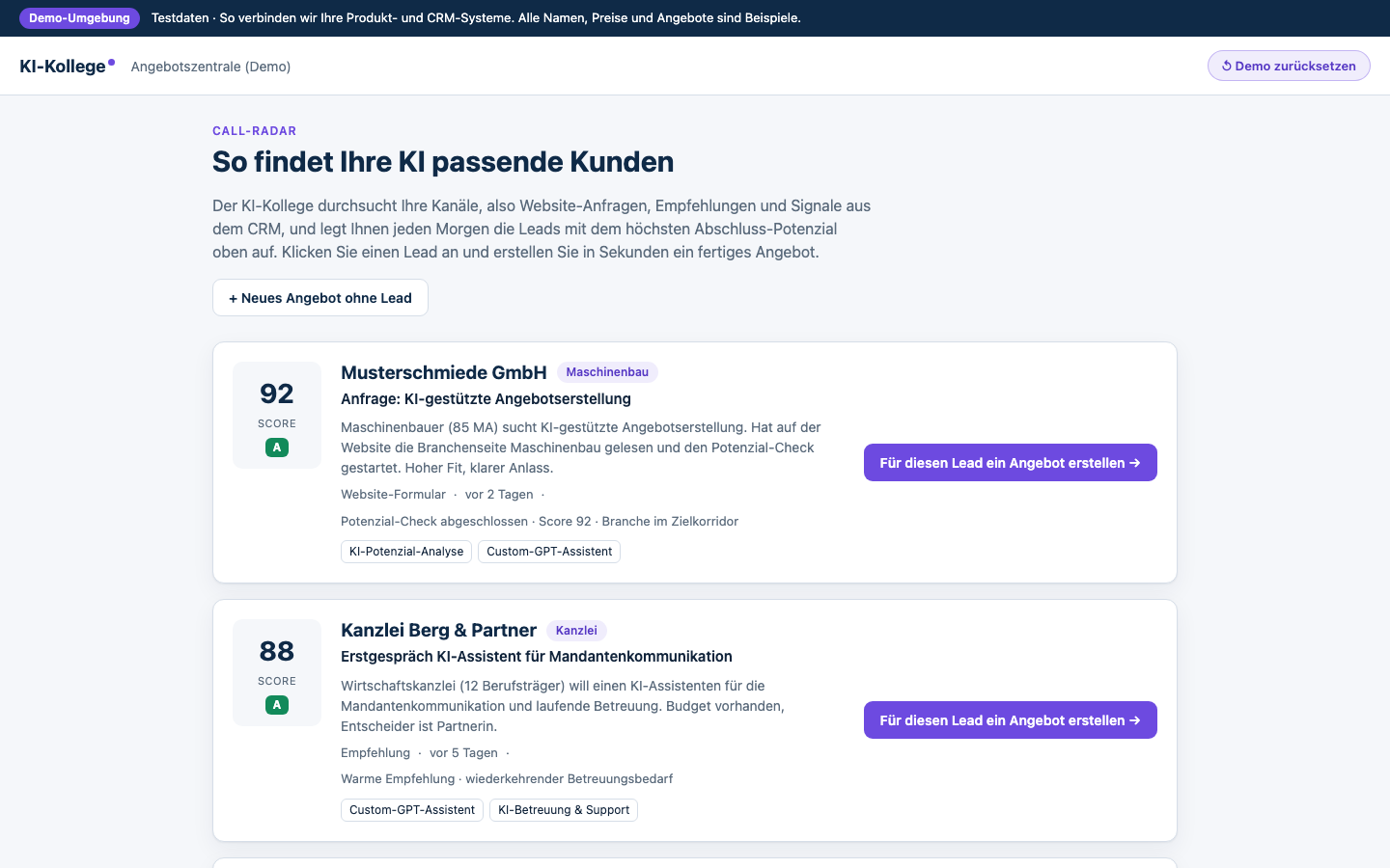 Call-Radar: priorisierte Lead-Liste mit Scores